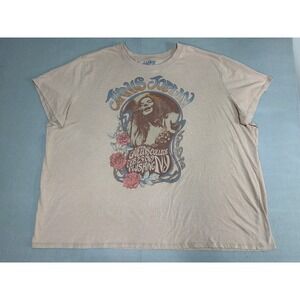Janis Joplin Goodie Two Sleeves Graphic Tee Tan 4X Queens College 1969 Concert